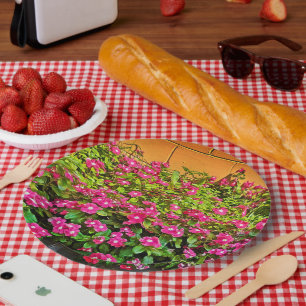 Bunches of Pink FlowersvPaper Plate