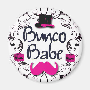 Bunco Babe with Pink Top Hat and Pink Moustache Magnet