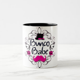 Bunco Babe with Pink Top Hat and Pink Moustache Two-Tone Coffee Mug