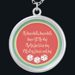 bunco bells necklace<br><div class="desc">This retro coloured graphic design can be sung to the tune of "Jingle Bells" Make a great gift or prize for the bunco player in your life.</div>