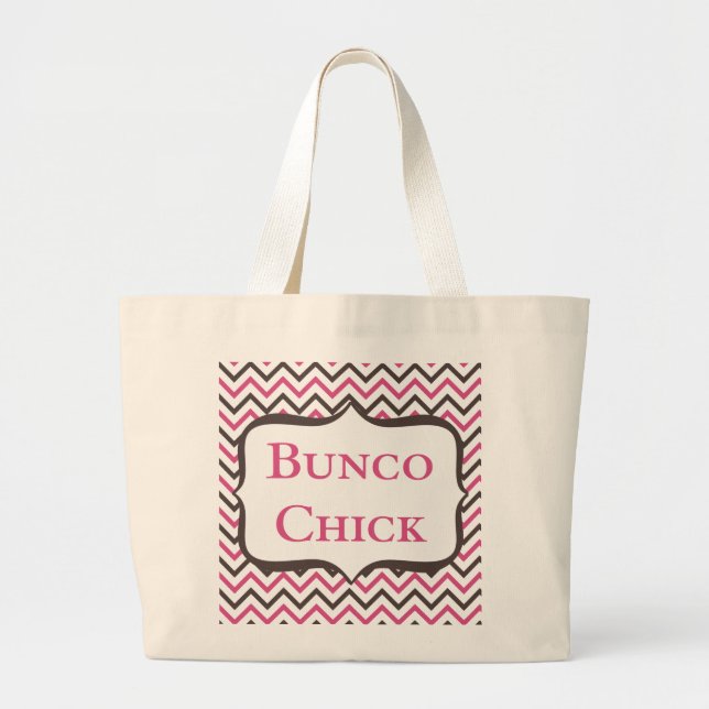 Bunco Chick With Chevron Design Large Tote Bag (Front)