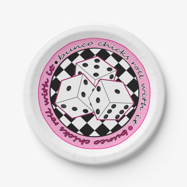 Bunco Chicks Roll With It - Pink Paper Plate (Front)