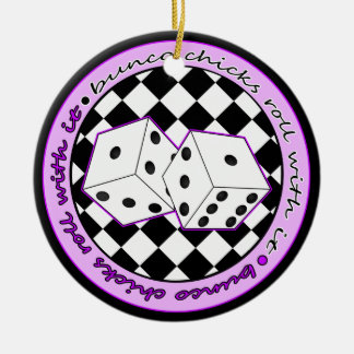 Bunco Chicks Roll With It Purple - One Sided Ceramic Tree Decoration
