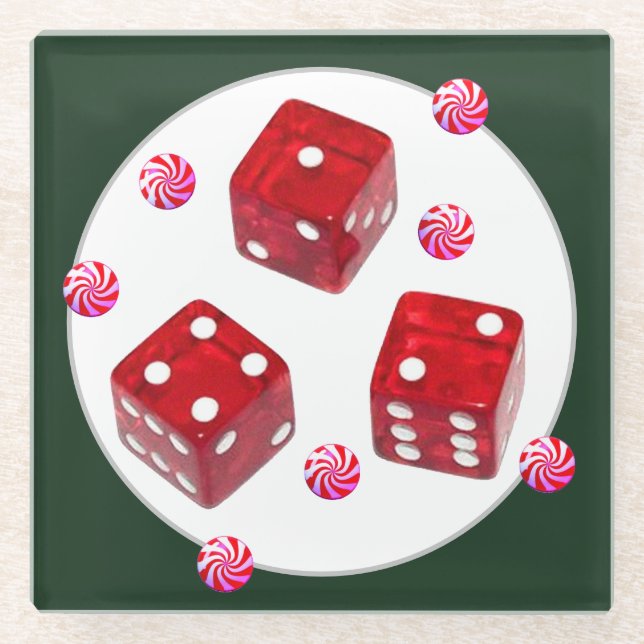 Bunco Christmas Decor Glass Coaster (Front)