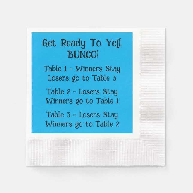 Bunco Directions Napkin in Blue (Front)