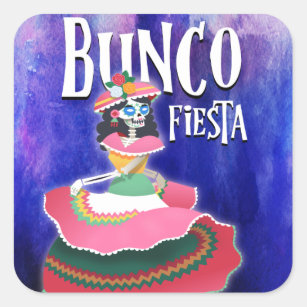 Bunco Fiesta Party Theme Day of The Dead Skeleton Square Sticker