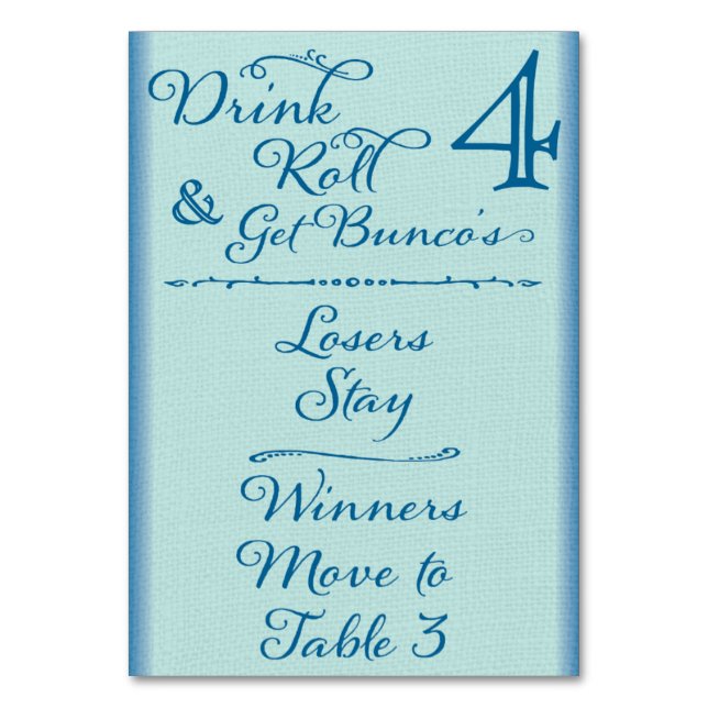Bunco Funny Drink & Roll  Table Card #4 of 4 (Front)