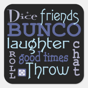 Bunco Game Night Blue and Purple Modern Typography Square Sticker