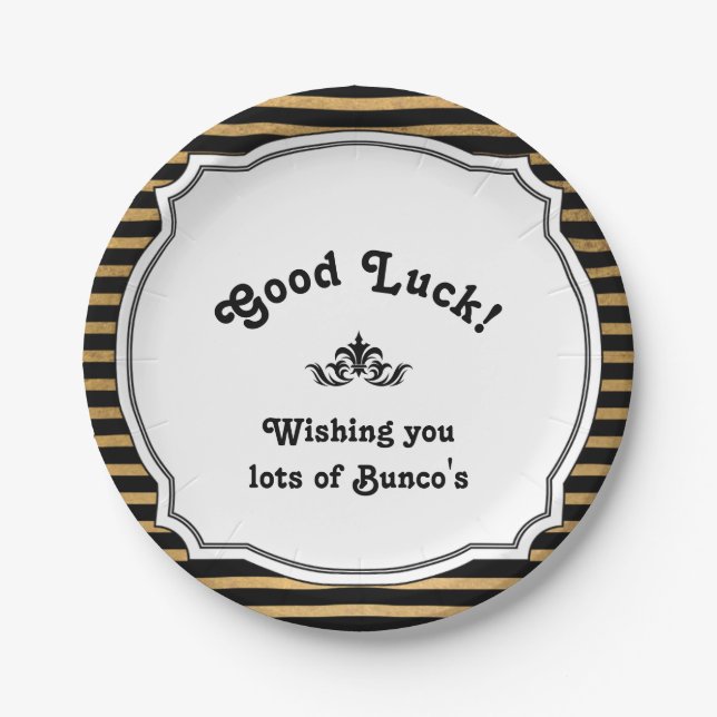 Bunco Good Luck Plate Black Gold Stripes (Front)