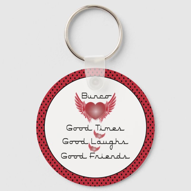 Bunco - Good Times, Laughs, Friends - Retro Heart Key Ring (Front)