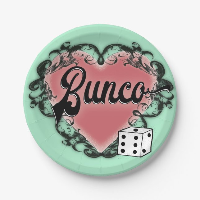 bunco heart tattoo paper plate (Front)