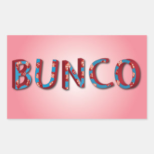 Bunco letters with bunco dice rectangular sticker