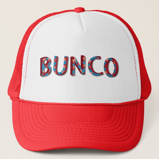 Bunco letters with bunco dice trucker hat (Front)
