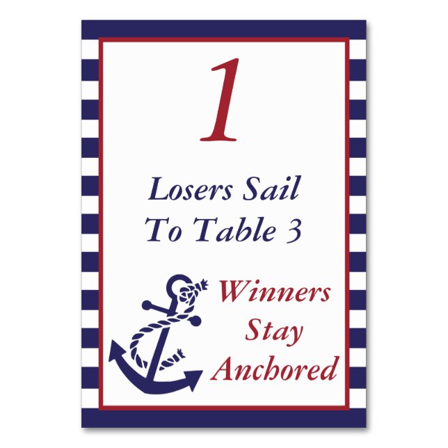 Bunco Nautical Anchor Theme #1 Table Number (Front)
