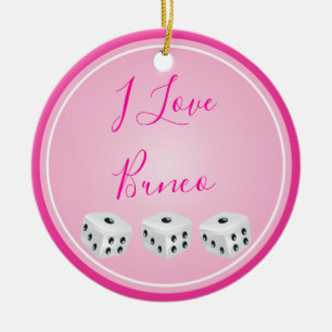 Bunco Player Love Dice Pink Ceramic Tree Decoration
