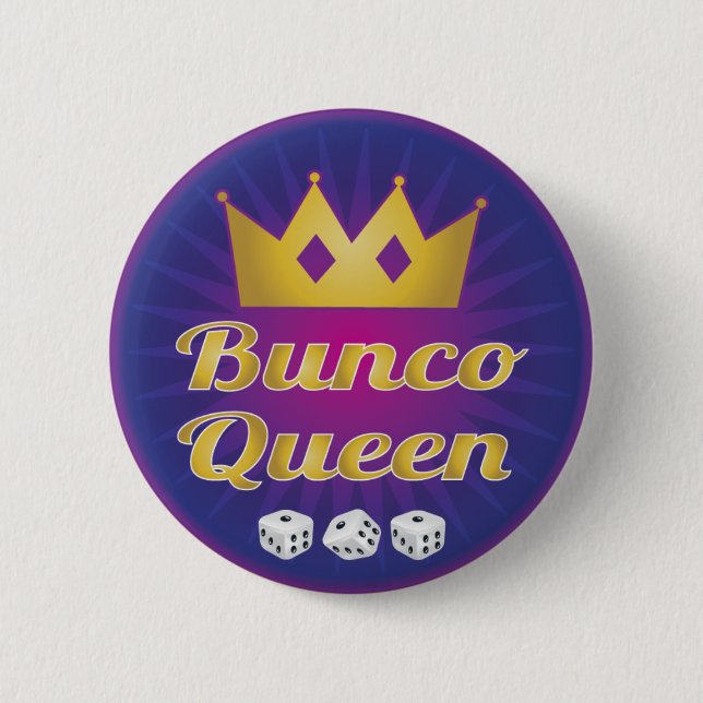 Bunco Queen Crown and Dice 6 Cm Round Badge (Front)
