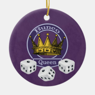 Bunco Queen Crown and Dice Ceramic Tree Decoration