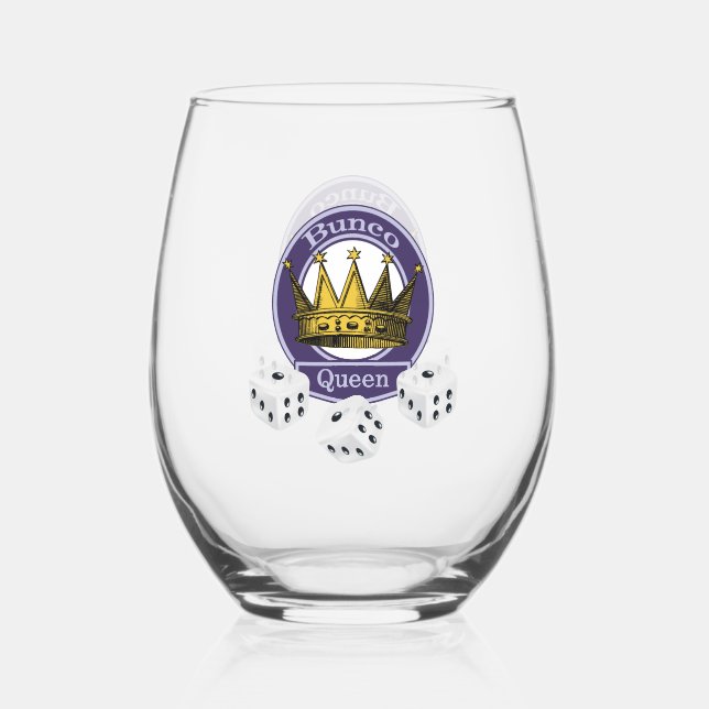 Bunco Queen Stemless Wine Glass (Front)