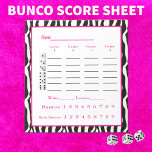 bunco score pad - zebra design<br><div class="desc">Add some style at your next Bunco event.  This black,  white and zebra design is sure to be a hit.  Add your own group name or other personalisation.</div>