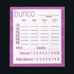 Bunco Score Sheets Purple Pink Modern Notepad<br><div class="desc">My neighbourhood Bunco group inspires me to create fun and useful Bunco score pads to use at our monthly Bunco Friday Fun Night. I was inspired by this purple pink colours in this background design and have created a modern looking score card. Easy to read and easy to use.</div>