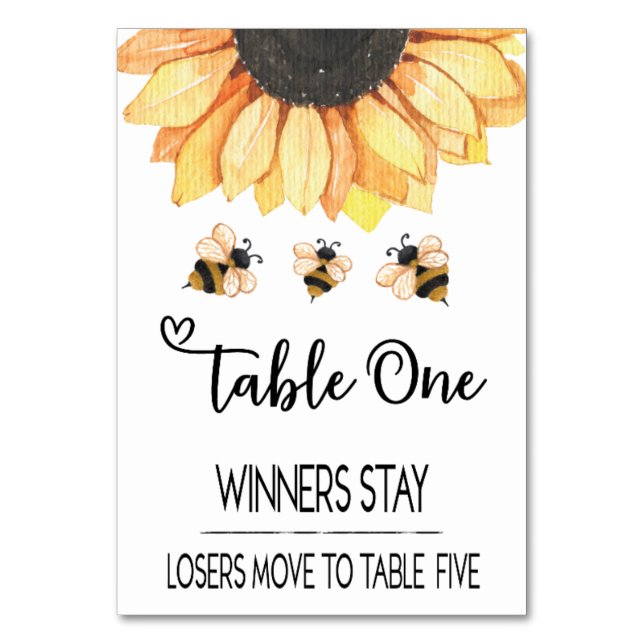 Bunco Sunflower Bee Table Card 1 to 5 (Front)
