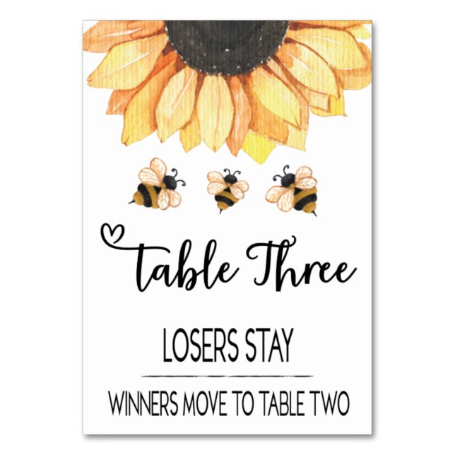 Bunco Sunflower Bee Table Card #3 (Front)