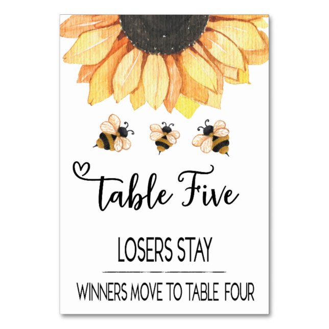 Bunco Sunflower Bee Table Card #5 (Front)