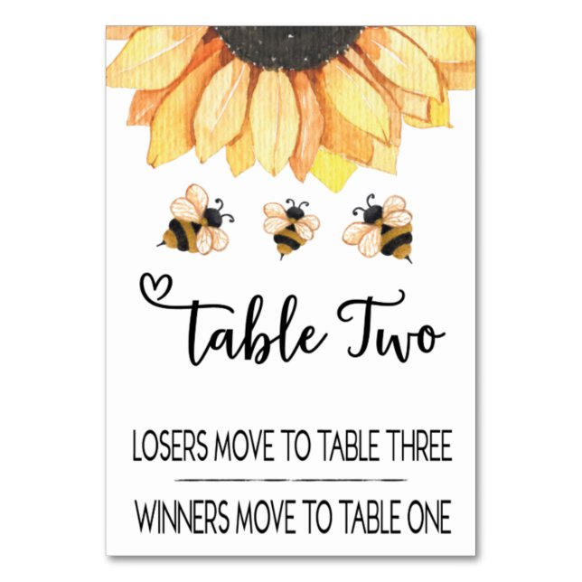 Bunco Sunflower Bee Table Card Two (Front)