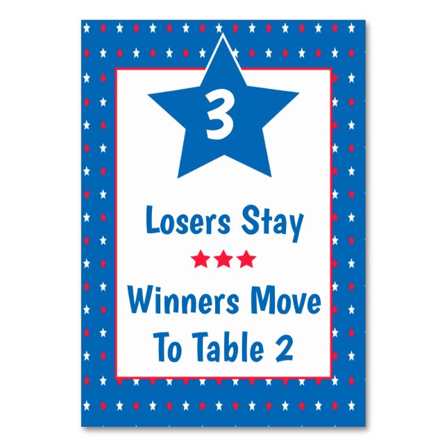 Bunco Table Card - Patriotic  Red,White & Blue #3 (Back)