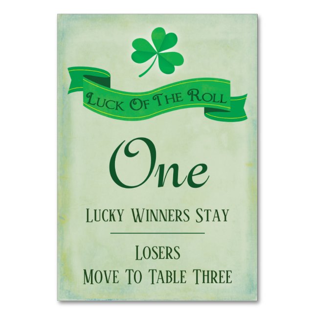 Bunco Table One March Saint Patricks  Table Number (Front)
