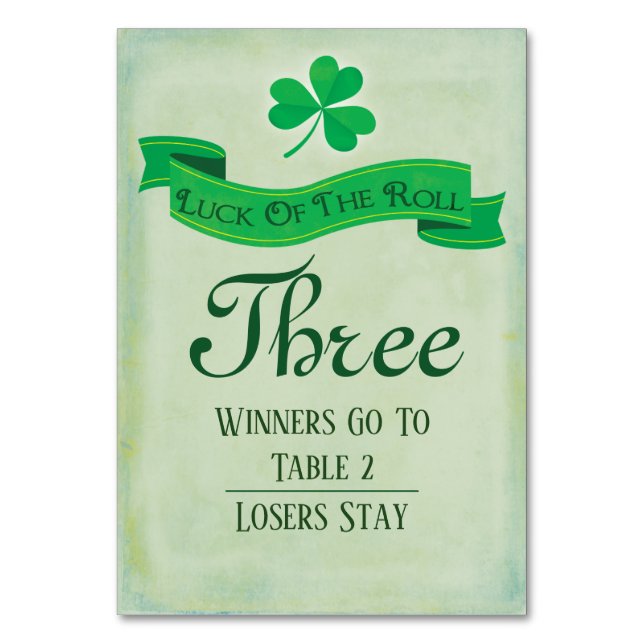Bunco Table Three March Saint Patricks Number (Back)