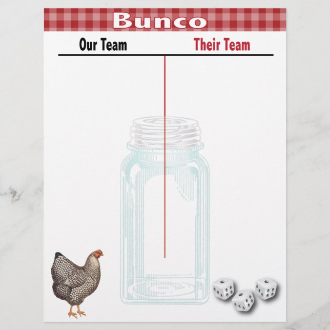Bunco Tally Score Sheet Country Western Red Check (Front)