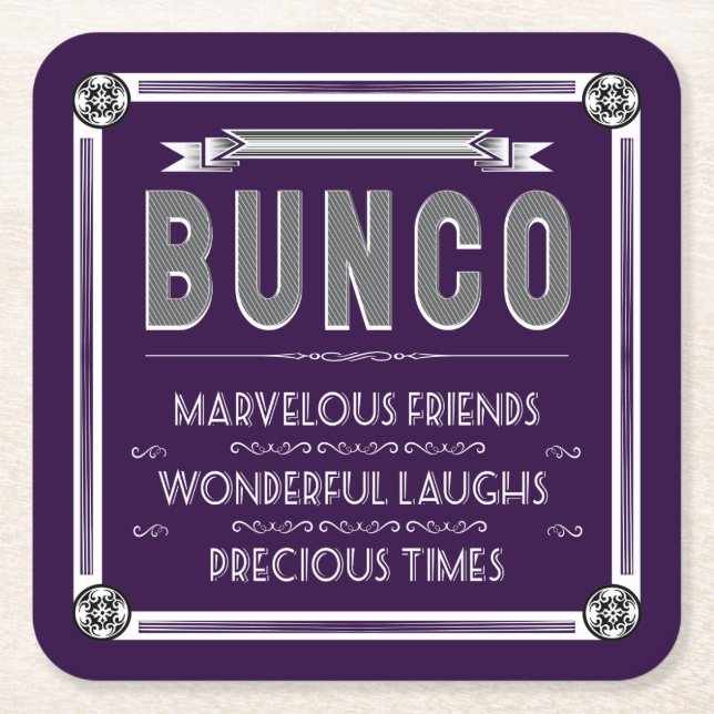Bunco Vintage Typography Square Paper Coaster (Front)
