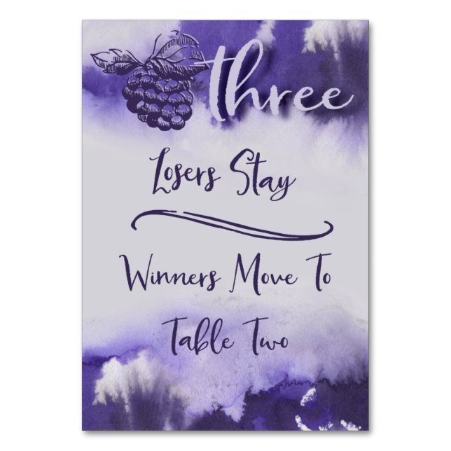 Bunco Wine Grapes Pretty Watercolor Table 3 Table Number (Front)