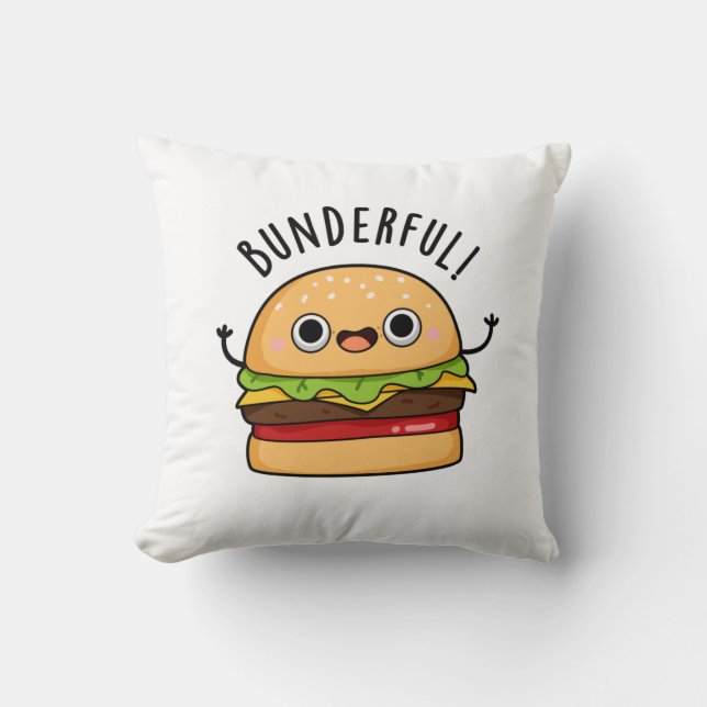 Bunderful Funny Burger Bun Pun Cushion (Front)