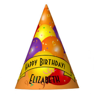 Bundle of Colourful Balloons and Confetti Birthday Party Hat