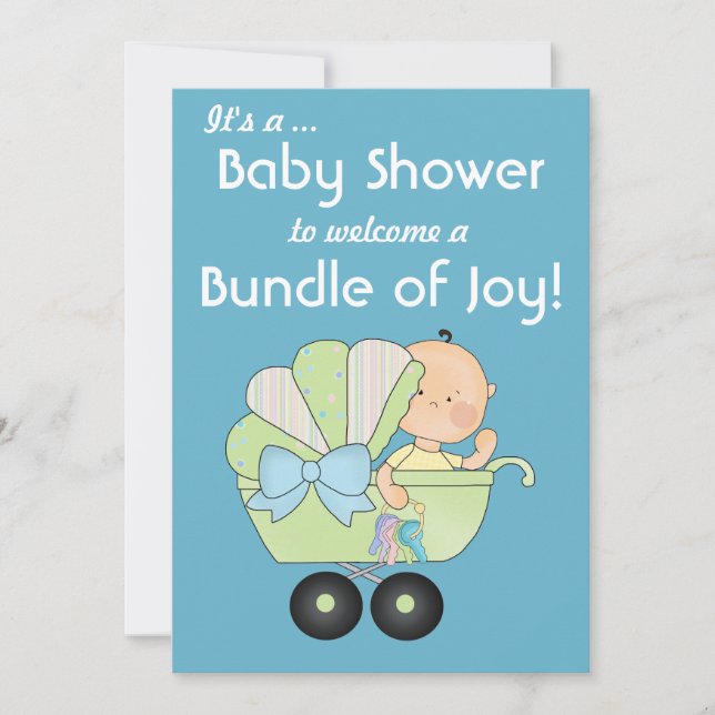 Bundle of Joy Baby Shower+Cute Baby Buggy/Blue Invitation (Front)