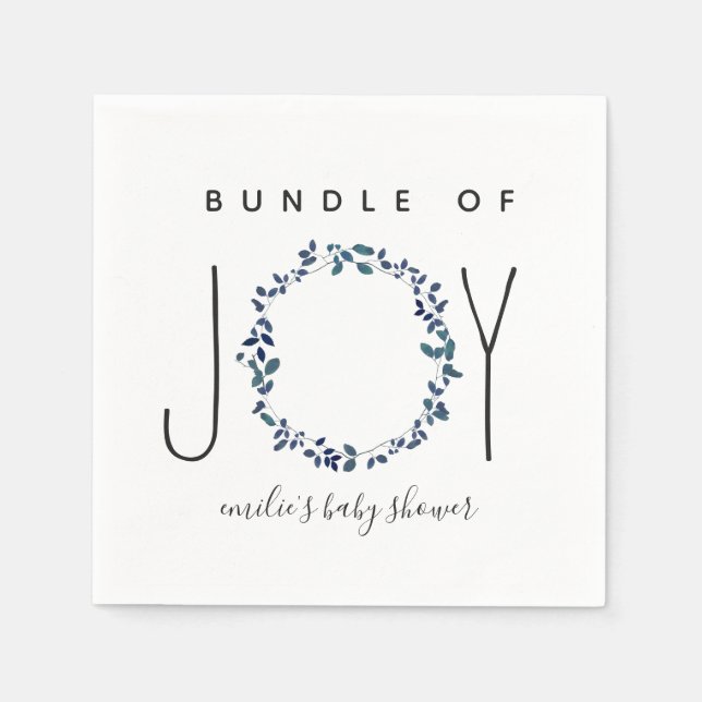 Bundle Of Joy Blue Botanical Baby Shower Napkin (Front)
