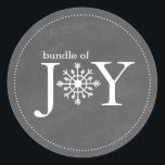 Bundle of Joy Chalk Snowflake Winter Baby Sticker<br><div class="desc">A baby shower sticker featuring an illustration of a snowflake incorporated intro phrase "Bundle of Joy."  Background is chalkboard inspired.</div>