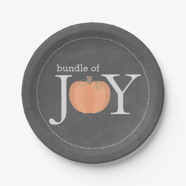 Bundle of Joy Chalkboard Pumpkin Fall Baby Shower Paper Plate (Front)