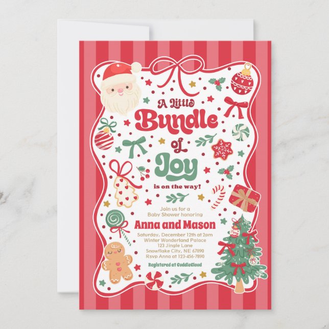 Bundle Of Joy Christmas Coquette Bow Baby Shower Invitation (Front)