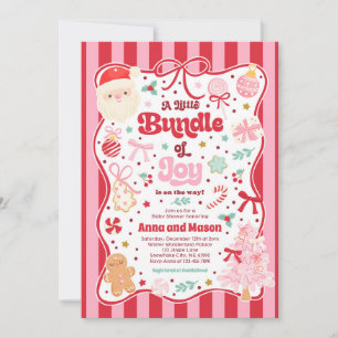 Bundle Of Joy Christmas Coquette Bow Baby Shower Invitation