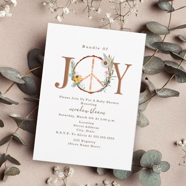 Bundle Of Joy Floral Peace Sign Boho Baby Shower Invitation (Creator Uploaded)