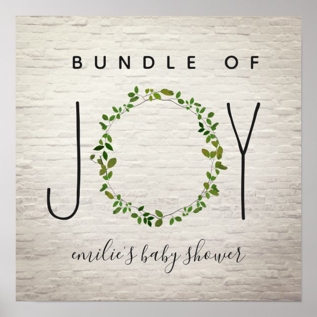 Bundle Of Joy Green Wreath Brick Baby Shower Poster (Front)