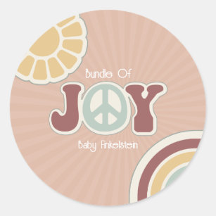 Bundle of Joy Peace Sign Pink Baby Shower Hippie Classic Round Sticker