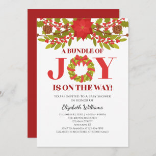 Bundle Of Joy Poinsettia Christmas Baby Shower Invitation