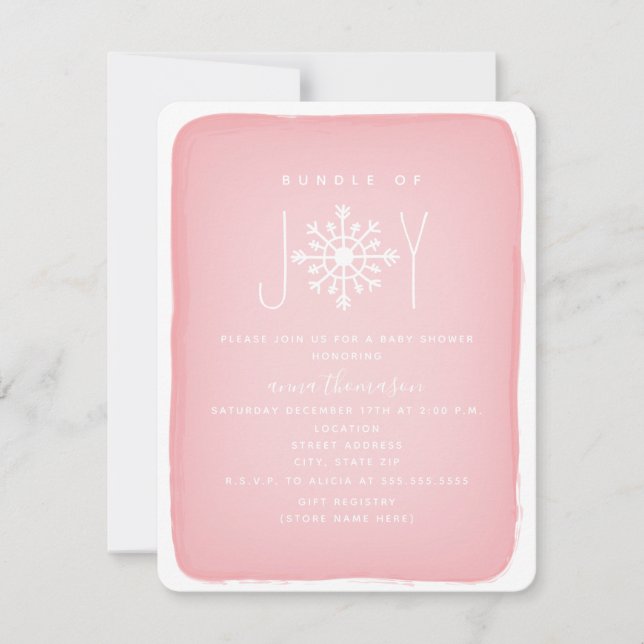 Bundle Of Joy Snowflake Baby Shower - Pink Invitation (Front)