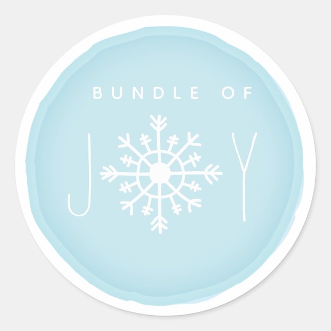Bundle of Joy Snowflake Blue Baby Shower Classic Round Sticker (Front)