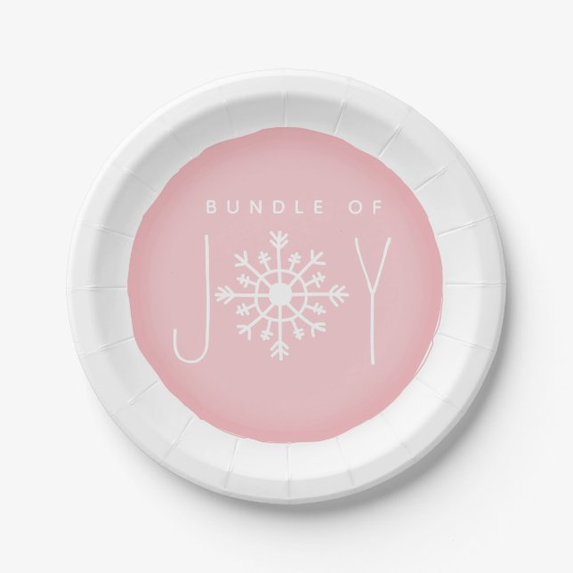 Bundle of Joy Snowflake Winter Pink Baby Shower Paper Plate (Front)