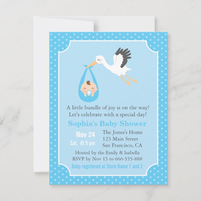 Bundle of Joy Stork Delivery Baby Boy Shower Invitation (Front)